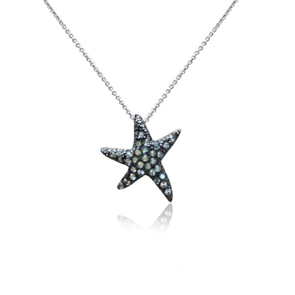 Swiss Blue Topaz Starfish charm black Rhodium - Picture 1 of 1